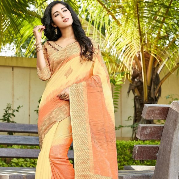 JHEAPS ORANGE COTTON DUAL SHADE WOVEN SAREE - Picture 1 of 4